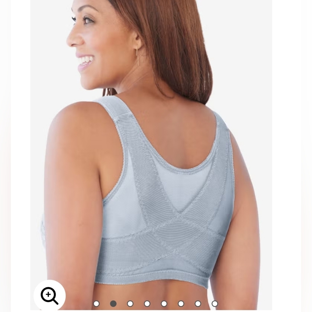 New Comfort Choice Plus Size 54D Front Close Gray Lace Wireless Posture Bra